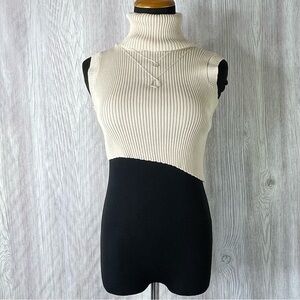 Cider Cream Ribbed Asymmetric Knit Turtleneck Vest - Size M